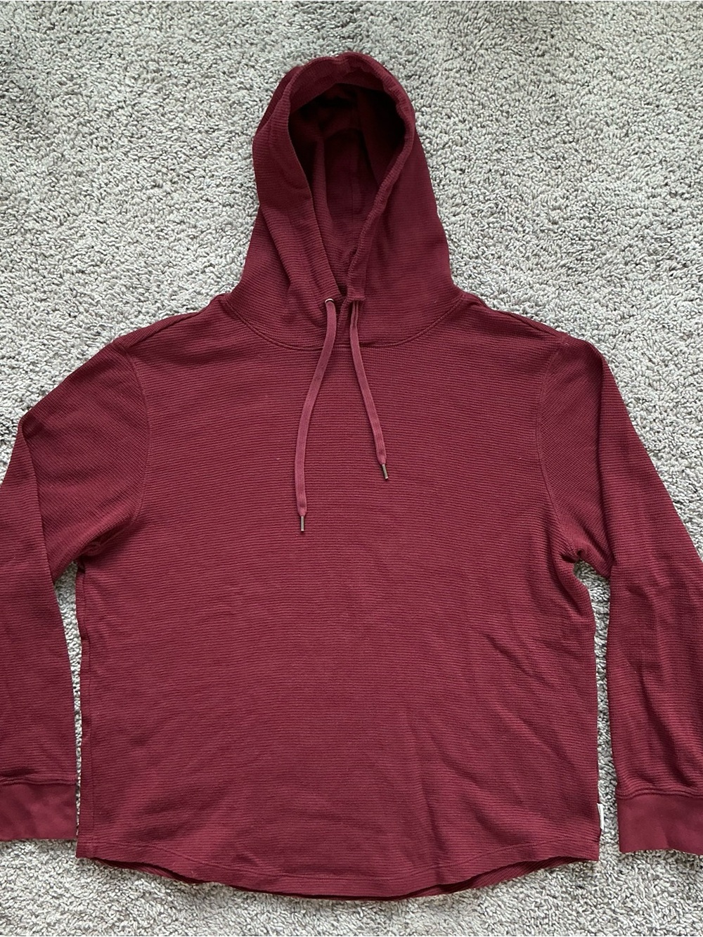 American Eagle Outfitters Men's Burgundy Hooded Long-Sleeve Shirt